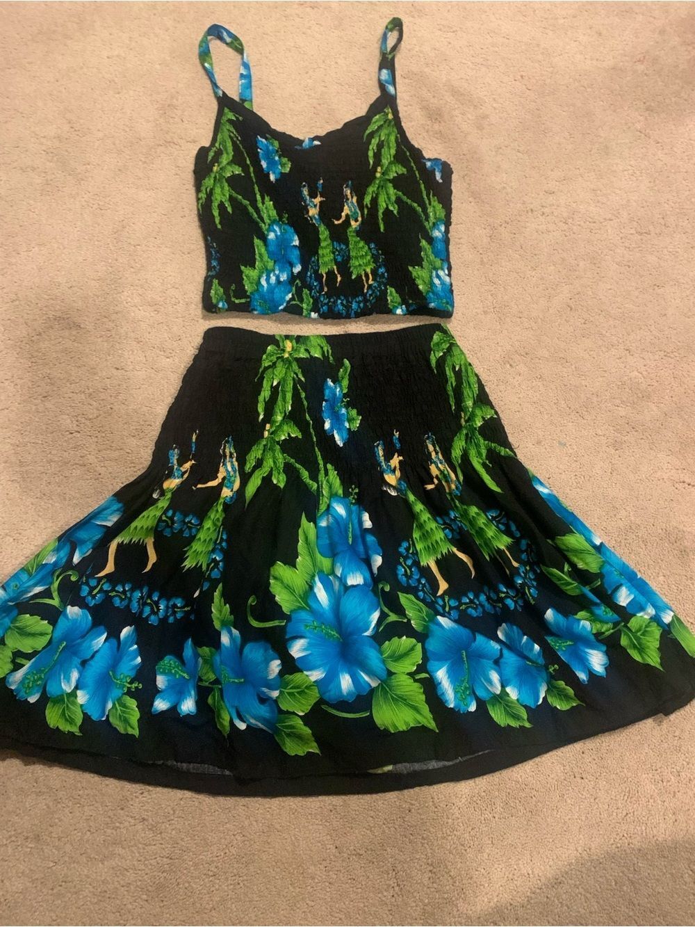 Vintage Just Cruising Hawaiian Tropical Two-Piece Skirt Set